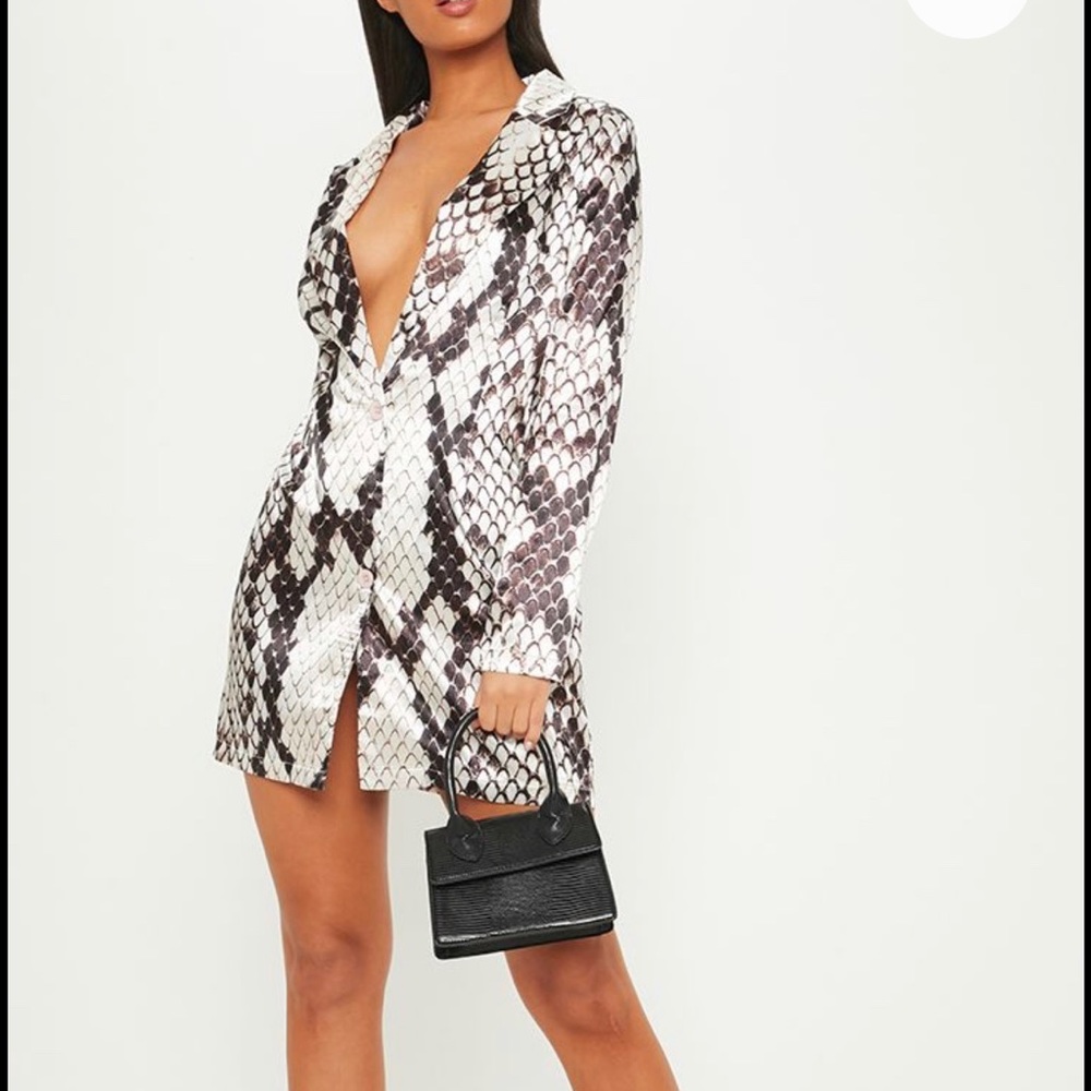 PrettyLittleThing Satin Snake Print Blazer Dress